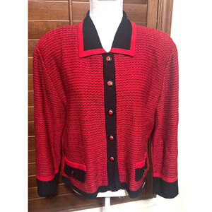 Dylani Knits Jacket Sz L Sweater Cardigan Knit Black Red Vintage old money